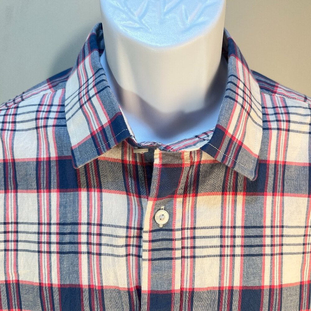🧵 UNTUCKit Men’s Plaid Button Down Shirt Ivory Blue Red XL Long Sleeve EUC 🎯